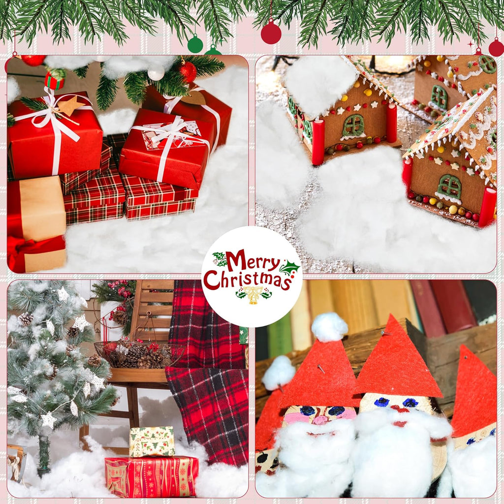 QZYL Artificial Snow Fluff - 18 Oz Vacuum Packaged Craft Cotton for Christmas Decor | White Winter Decoration