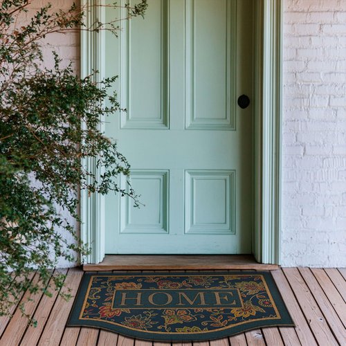 Mohawk Home Cozy Jacobean Casual Floral; Novelty Teal Blue 2' X 3' Door Mat Perfect for Garage, Porch
