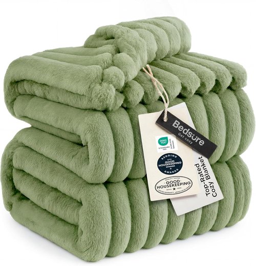 Bedsure GentleSoft Reseda Fleece Queen Blanket - Super Soft Cozy Throw for Couch, 90x90 Inches