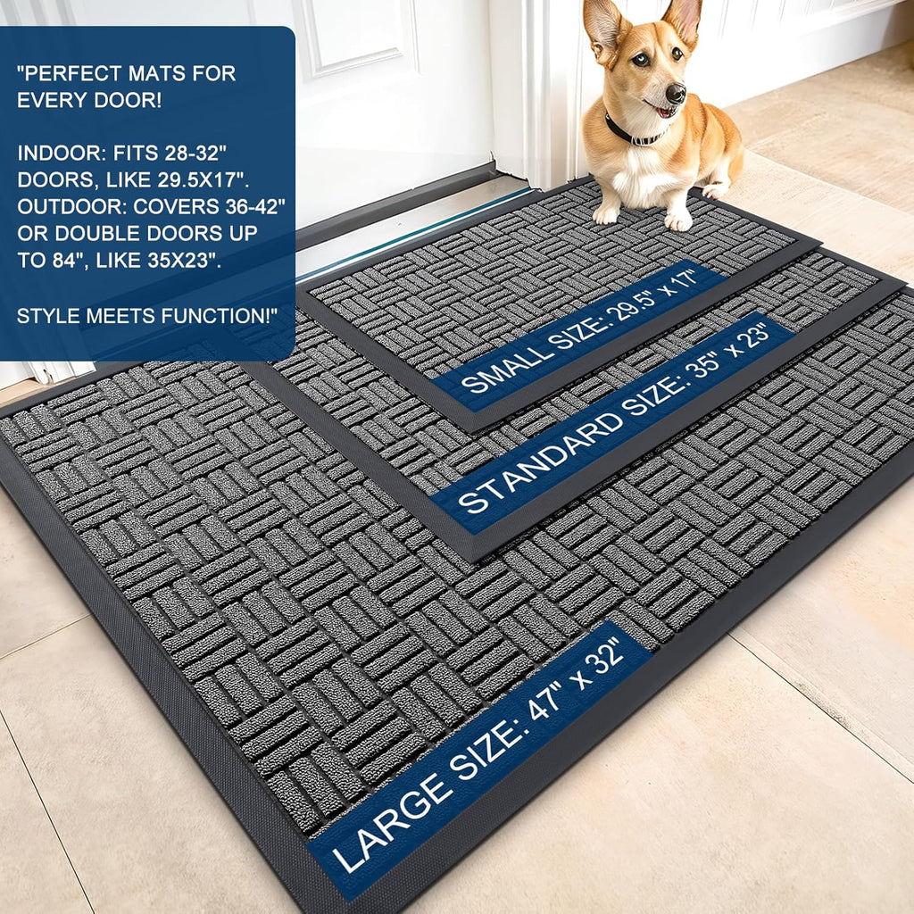 OLANLY Heavy-Duty Front Door Mat - Absorbent Natural Rubber, Non-Slip, 29.5x17 Inches | Grey