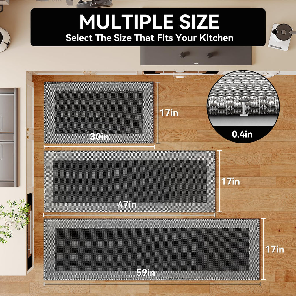 QiCaiJia Anti Fatigue Kitchen Mats for Floor, Super Absorbent Kitchen Rugs Non Slip Washable, Soft Linen Braided Kitchen Runner Rug, Standing Mat Kitchen Sink Mat, Easy to Clean, Brown 17x30