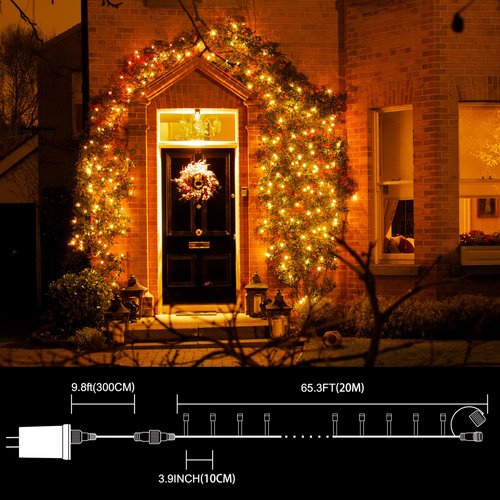 LAMPHOME 66ft Golden Christmas Decorative Mini Lights,200 LED Green Wire Fairy Starry String Lights Plug in, 16 Lighting Modes for Indoor Outdoor Xmas Tree Wedding Party (Yellow)