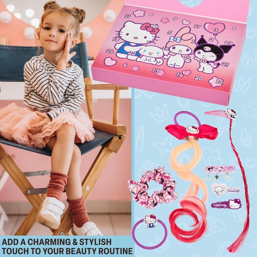 Get Trend Hello Kitty Sanrio Girls Hair Accessories Advent Calendar 2025 Hair Ties Clips Earrings Scrunchies Necklace Kawaii Xmas Countdown Gifts (Pink Hello Kitty)