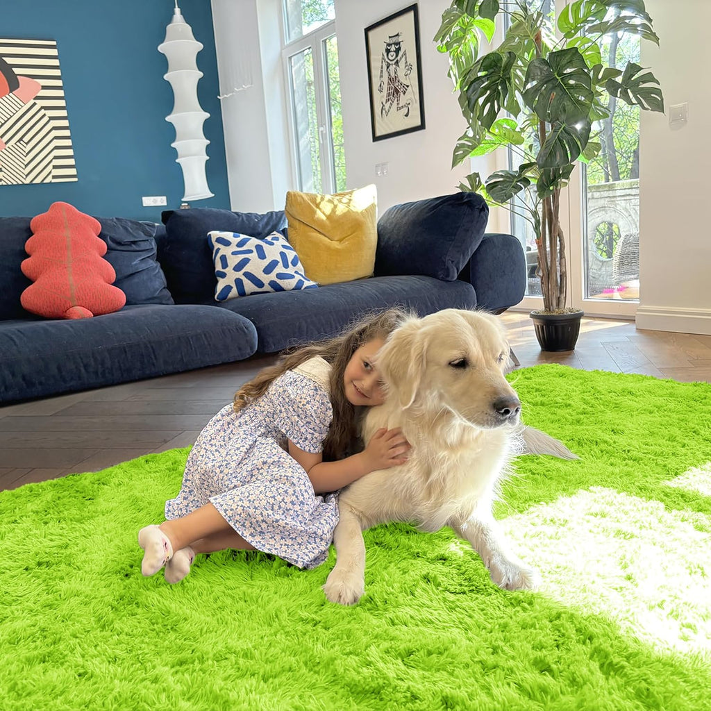 OLANLY Runner Rugs - Soft, Fluffy, Machine Washable 2x8 for Hallway & Bedroom | Lime Green Home Decor