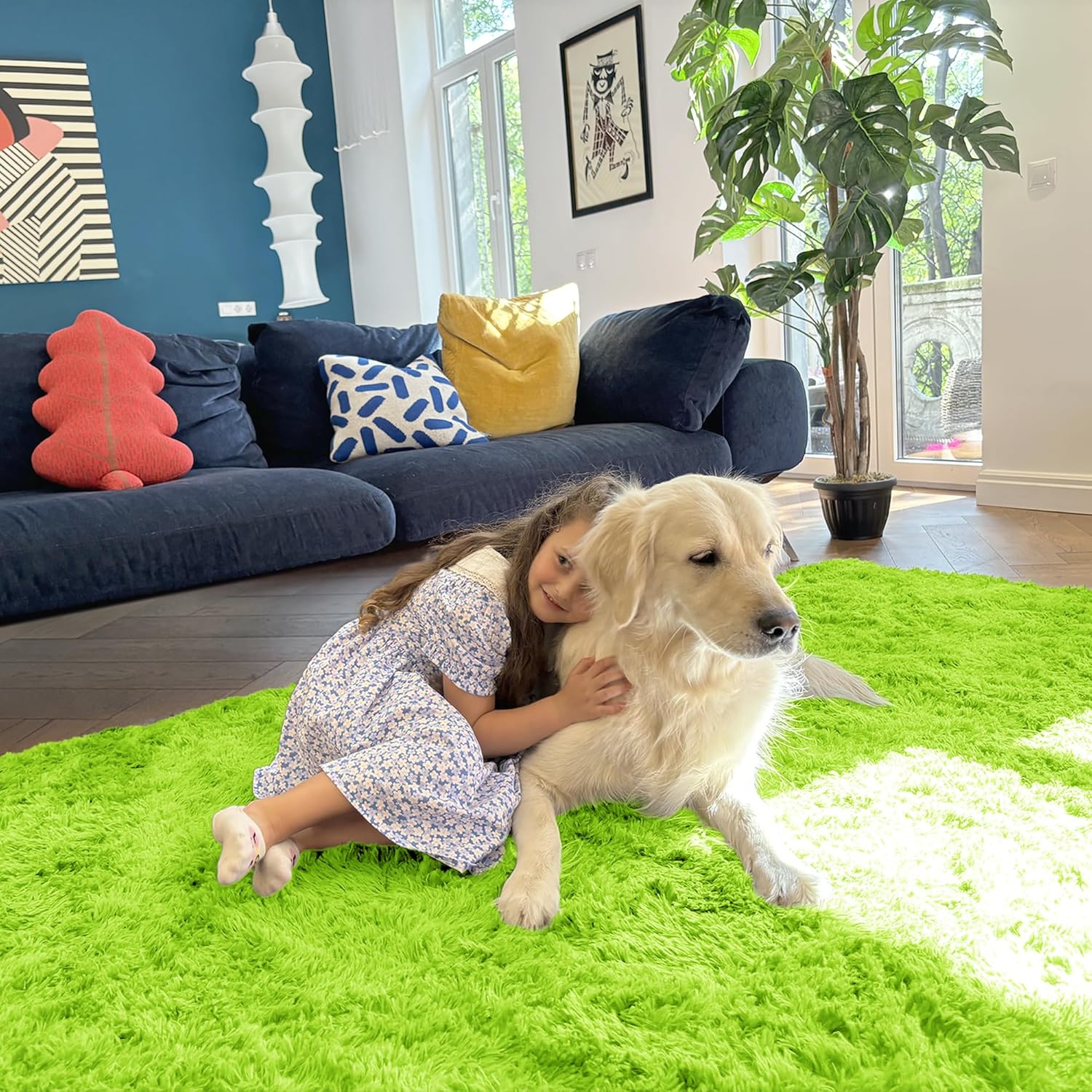 OLANLY Runner Rugs - Soft, Fluffy, Machine Washable 2x8 for Hallway & Bedroom | Lime Green Home Decor