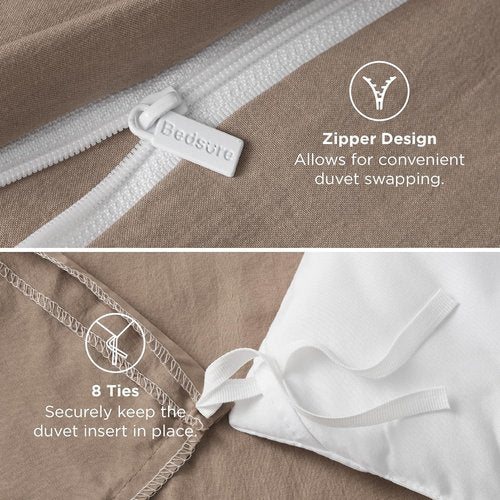 Bedsure Khaki California King Duvet Cover - Extra Soft Prewashed Cotton Bedding Set, 104x98 Inches with Zipper Closure & 2 Pillow Shams