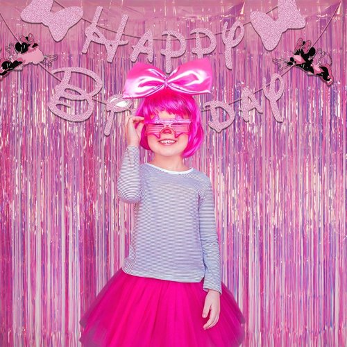 GREATRIL Iridescent Pink Tinsel Foil Fringe Curtain - 3.2 x 6.5 Ft | 2 Pack Party Streamers for Elegant Decor