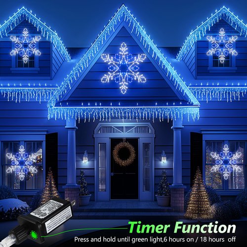 Christmas 35'' Snowflake Lights Decoration - Outdoor Waterproof Christmas Lights Super-Bright White and Blue with Ultimate Timer for Outdoor Home Party Wall Hanging Light