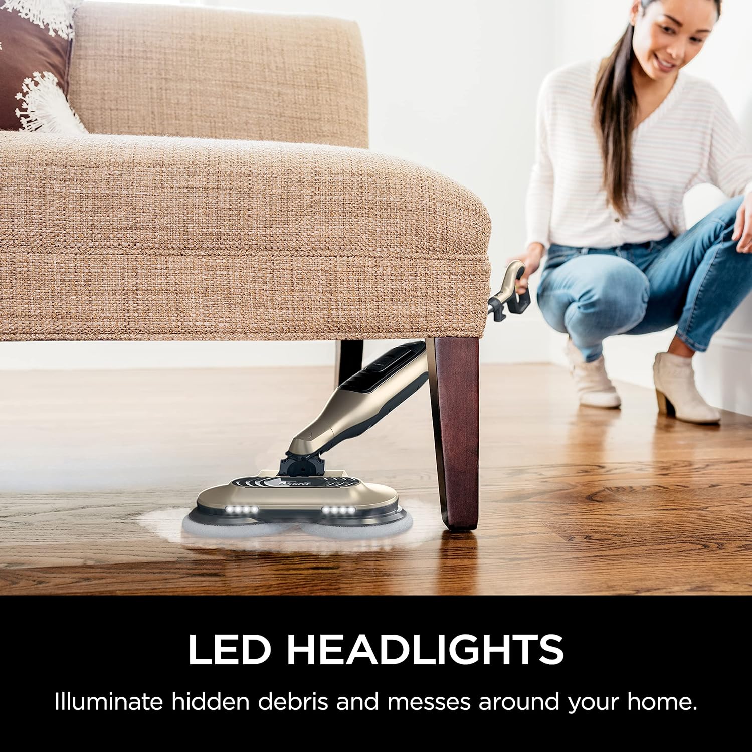 Shark S7001 Mop - 3 Steam Modes & LED Headlights for Hard Floors | 4 Washable Dirt Grip Pads, Gold