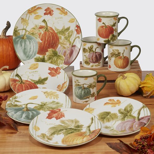 Certified International Autumn Harvest 9" Salad/Dessert Plates and Soup/Cereal Bowls, Set of 8, Multicolor