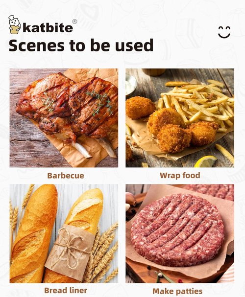 Katbite 300 Pcs Burger Patty Paper - Heavy Duty Non-Stick Unbleached Parchment Sheets | 6x6 Inches