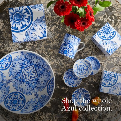 Rosanna Azul Porcelain Appetizer Plates, Set of 4, 6", Perfect for Desserts, Dishwasher & Microwave Safe, Blue