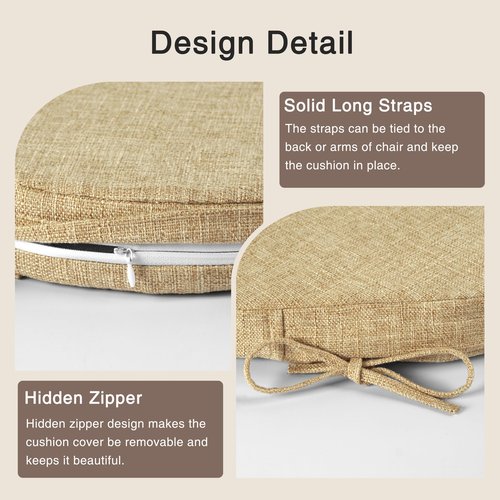 OVOV Chair Cushions for Dining Chairs Set of 6 Windsor Seat Cushion for Kitchen Room Thick Textured Kitchen Seat Pads with Ties and Non-Slip Bottom(16x15 Inch Beige)