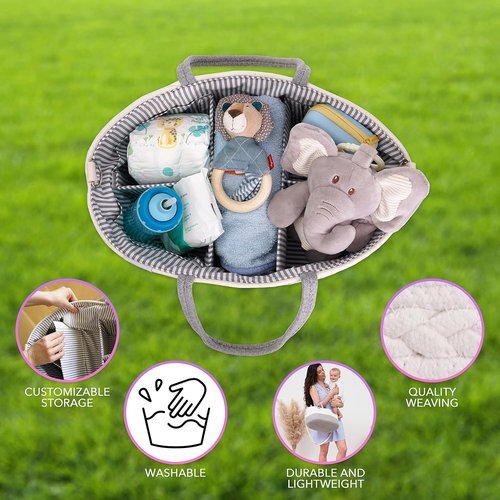 Extra Large Baby Diaper Caddy Organizer - Portable Rope Nursery Basket for Diapers & Wipes