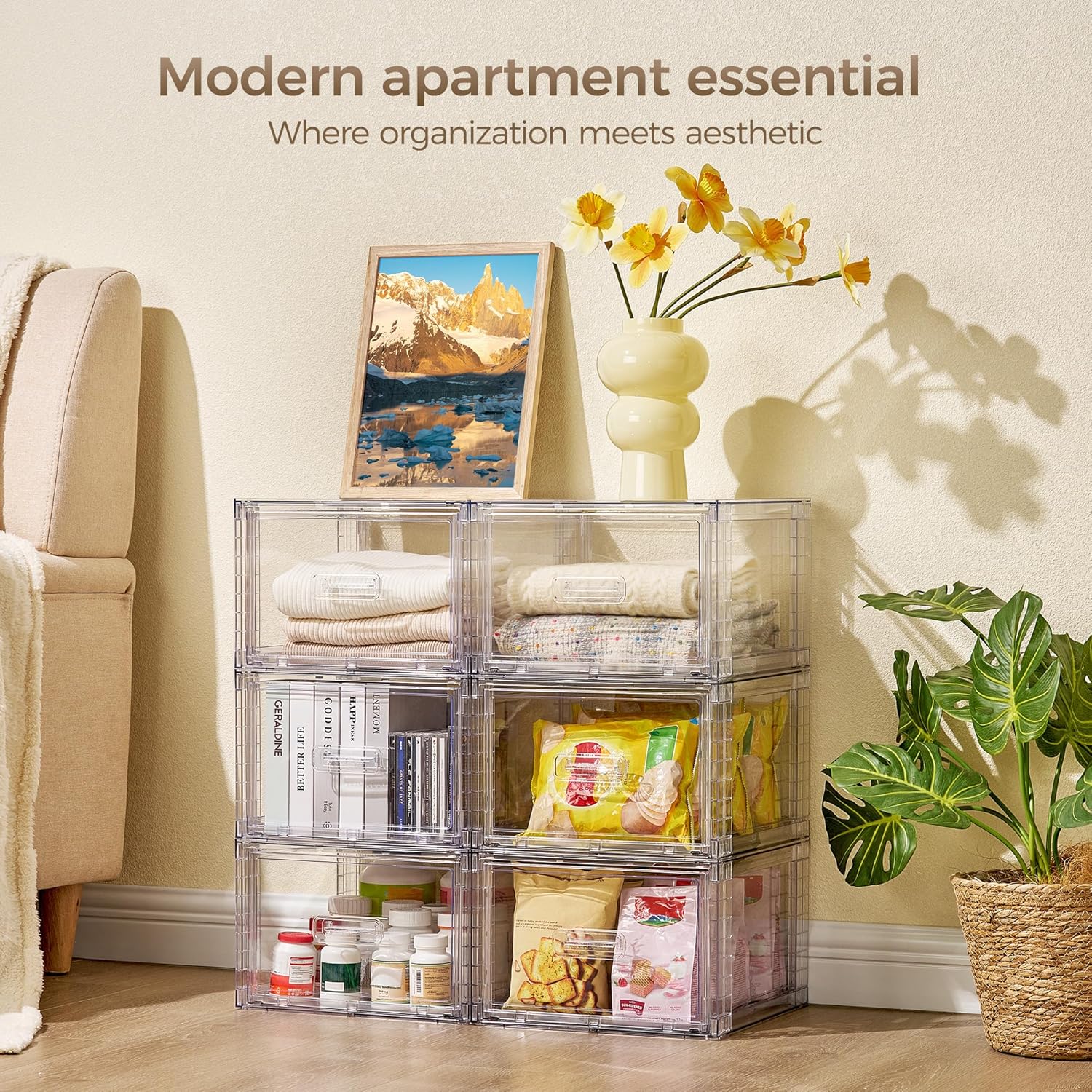 Vtopmart 18QT Clear Stackable Storage Drawers - Easy Assembly Closet Organizers | Medium Plastic Bins for Kitchen & Bathroom