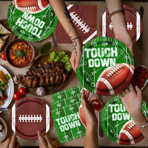 Lenyunge Football Party Supplies,100pcs Football Plates and Napkins Football Birthday Party Decorations for Football Game Day Tailgate Party Decorations,Serve 25