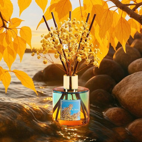 COCORRÍNA Reed Diffuser | Golden Leaves Set with 8 Sticks & Preserved Baby's Breath for Home Decor