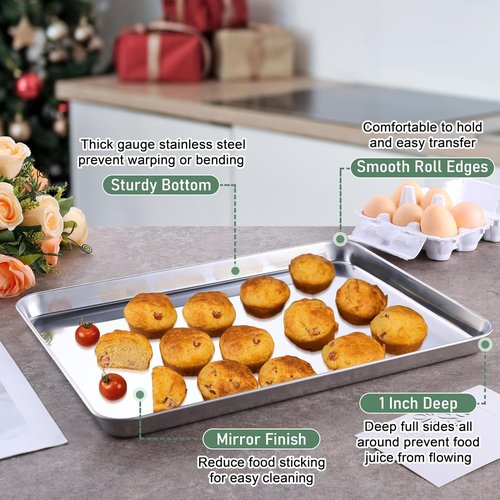 Homikit Baking Sheet Set - 16" x 12" Stainless Steel Cookie Pan with Cooling Rack | Nonstick & Dishwasher Safe
