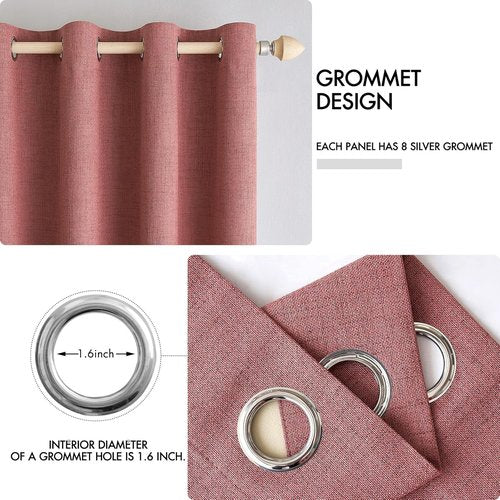 MIULEE Blackout Linen Textured Curtains - Thermal Insulated Dusty Rose Drapes | Luxury Room Darkening 42 x 90 Inch (2 Panels)