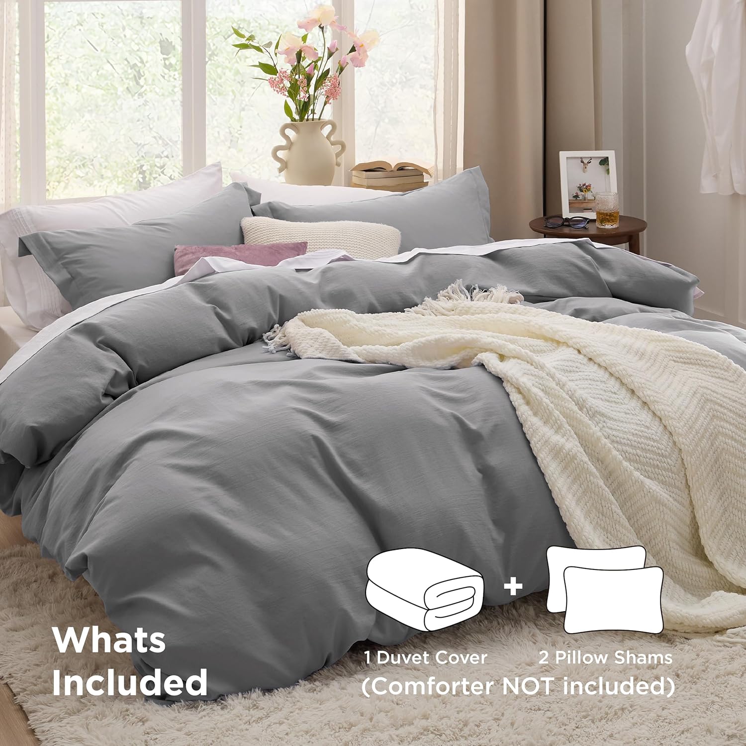 Bedsure Grey Duvet Cover Set - Extra Soft King Size Bedding | 3 Pieces with Zipper Closure, 104x90 Inches
