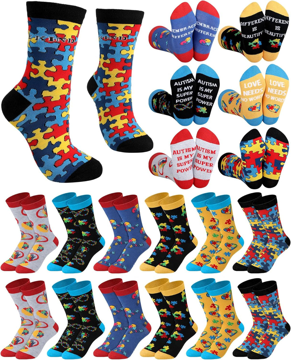 Skiennix Autism Awareness Socks - 12 Pairs Colorful Graphic Design for Men & Women | Perfect Gift Idea