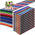 Tegeme 12 Pcs Mexican Table Runners 14 x 84 Inch Mexican Serape Table Runner Blanket Fringe Cotton Rainbow Fiesta Party Decoration for Cinco De Mayo Wedding Sarapes Mexicanos Boho (Elegant Style)