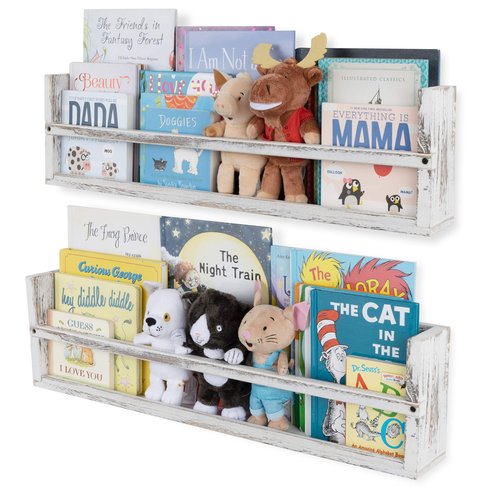 Brightmaison Polynez 30" Floating Shelves for Wall Decor, Kids Bookshelf, Nursery Book Shelves, Multiuse Shelf Set of 2 Wood Burnt White
