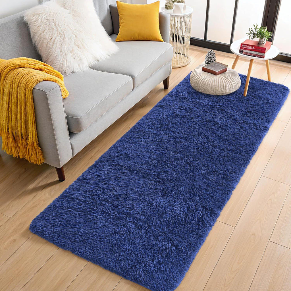OLANLY Runner Rugs - 2x5 Machine Washable Soft Shaggy Carpet for Hallway & Bedroom | Navy Blue