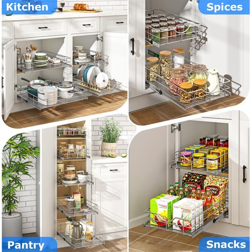 WelFurGeer Soft Close Slide Out Cabinet Shelf, 23" W x 22" D Pull Out Drawers for Kitchen Cabinets, Kitchen Shelf Organizer, Cupboard Organizers and Storage, Under Cabinet Pull Out Shelves
