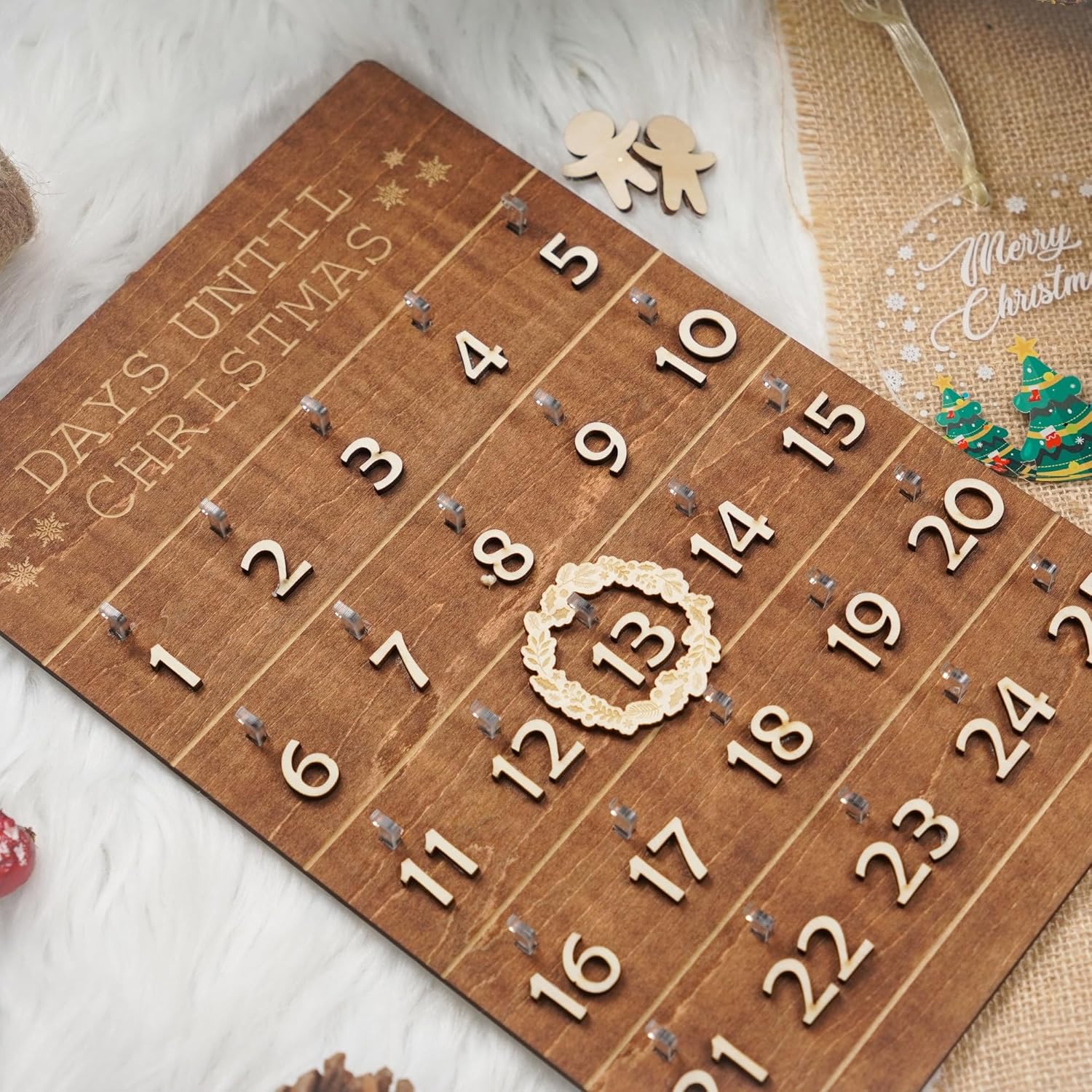 Skiennix Christmas Advent Calendar - Wooden Countdown Wall Hanging Sign for Holiday Decor | Rustic 2025 Design