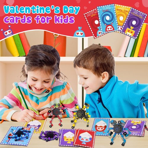 Malhaii 24 Pack Valentines Day Cards for Kids School Classroom Gifts, Fidget Spinner Boys Class Valentines Day Exchange Gift Bulk for Kids Party Favors Sensory Toys Valentine s Goodie Bags Stuffers