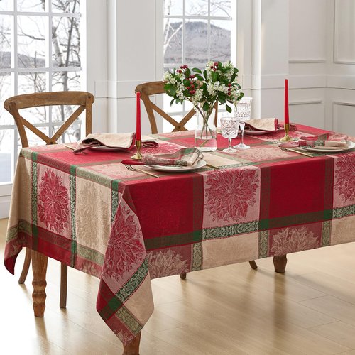 Elrene Home Fashions Prestige Poinsettia Jacquard Woven Cotton Christmas/Holiday Rectangle Tablecloth, 60"X84"