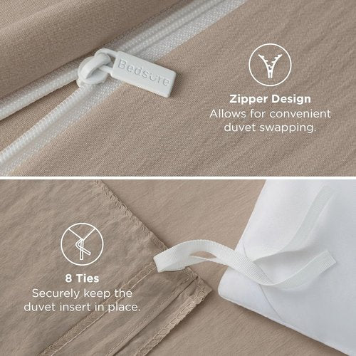 Bedsure Twin Duvet Cover Set - Light Brown Extra Soft Prewashed Polyester Bedding, 2 Pieces with Zipper Closure