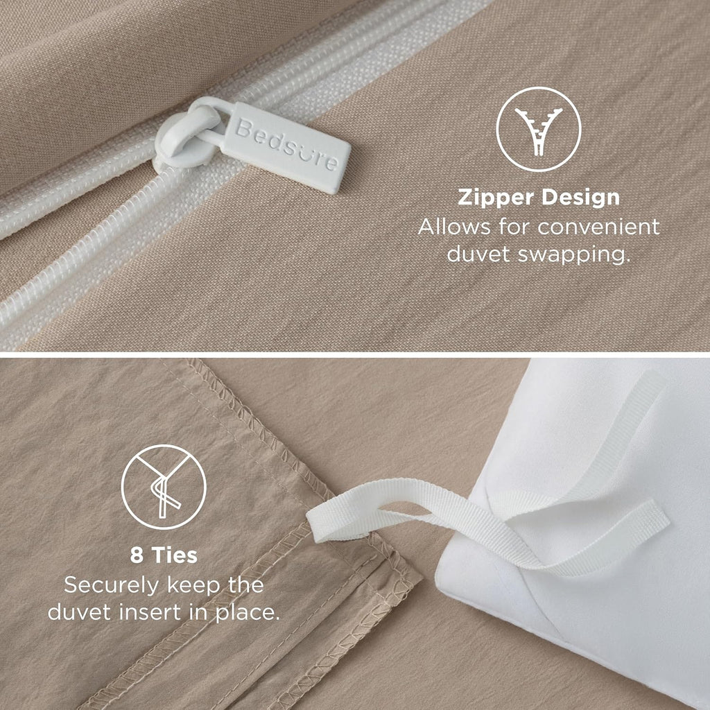Bedsure King Size Duvet Cover Set - Extra Soft Prewashed Cotton-Like Bedding, Light Brown | 3 Pieces, Zipper Closure