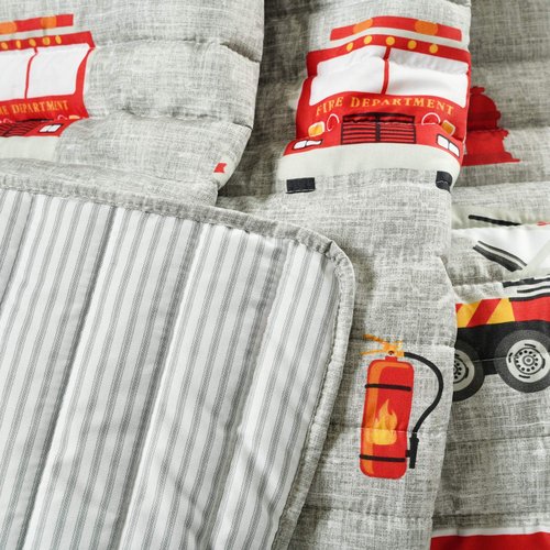 Lush Decor Fire Truck Throw Blanket, Red & Gray, 50" W x 60" L - Toddler Blanket - Reversible Stripe Print Quilted Throw for Kids Room