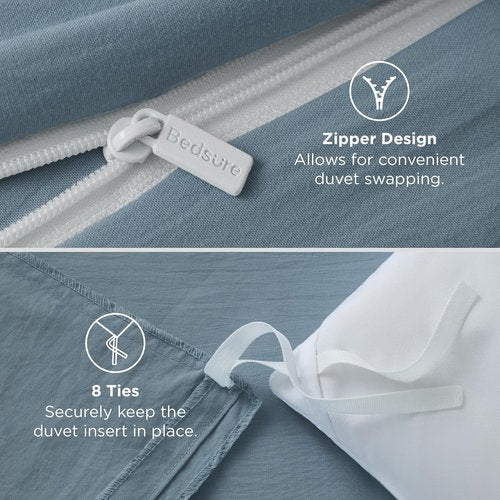 Bedsure California King Duvet Cover - Extra Soft Mineral Blue Prewashed Cotton-Like Polyester Set | Includes 1 Duvet Cover 104x98 & 2 Pillow Shams