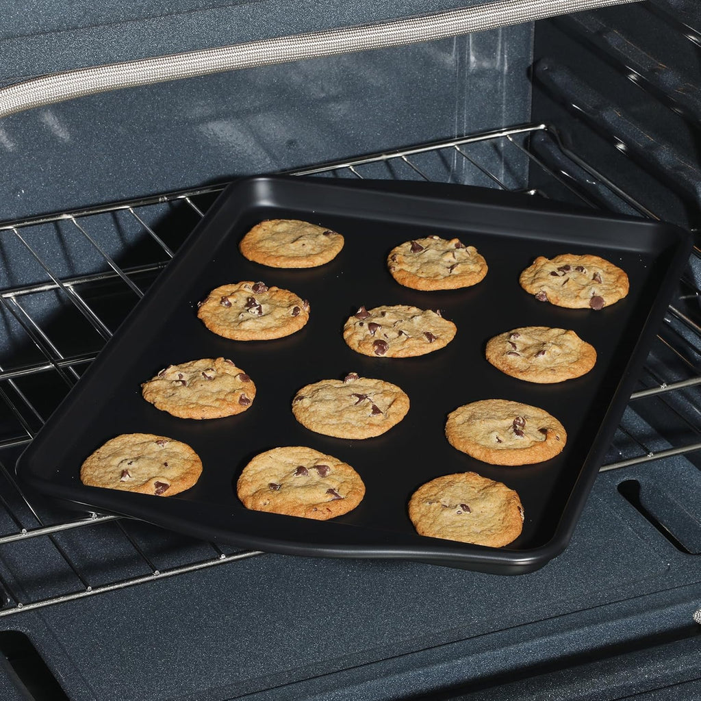 Oster Teston Nonstick Cookie Sheet - 18 x 13 Inch Carbon Steel Baking Pan | Matte Black, Warp-Resistant, PFAS-Free