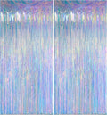 Iridescent Clear Tinsel Curtain Backdrop - 3.28 x 8ft Rainbow Foil Fringe | Shimmer Party Decor, 2 Pack