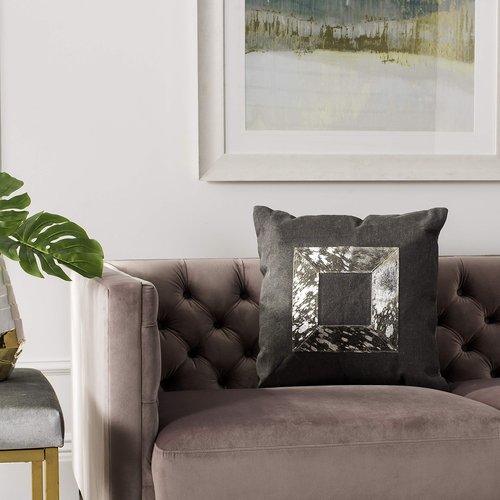 SAFAVIEH Grayer Metallic Cowhide Throw Pillow, Grey/Silver