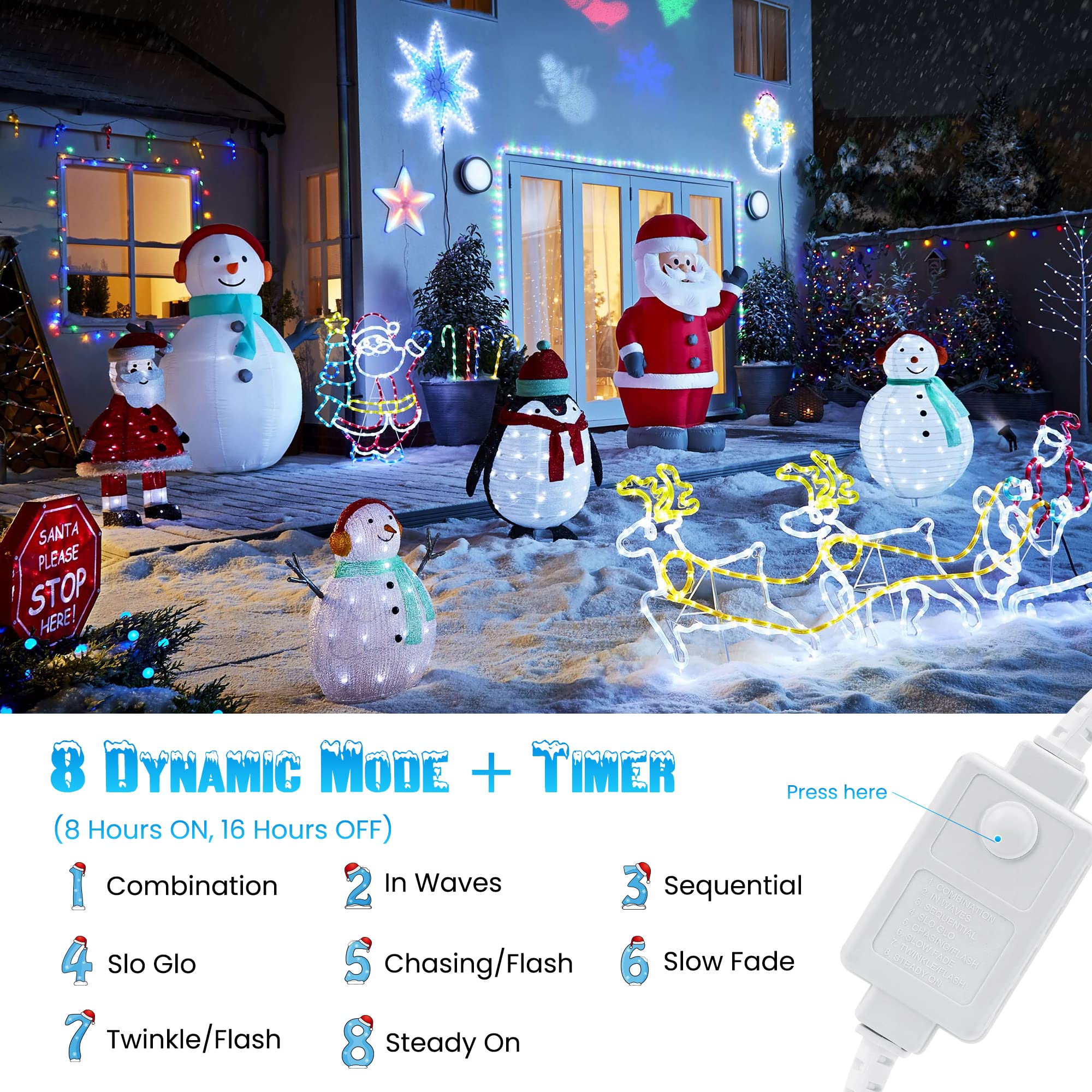 Toodour Rope Lights Outdoor, 100ft 720 LED Rope Light with 8 Lighting Mode, Connectable, Timer, Indoor Outdoor Clear Tube Decorative Lighting for Garden Patio Bedroom Party Yard Decor - White