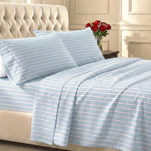 California Design Den 100% Cotton Twin Size Sheets Set - 400 Thread Count, Award-Winning Sateen Finish, Cape Stripe Blue