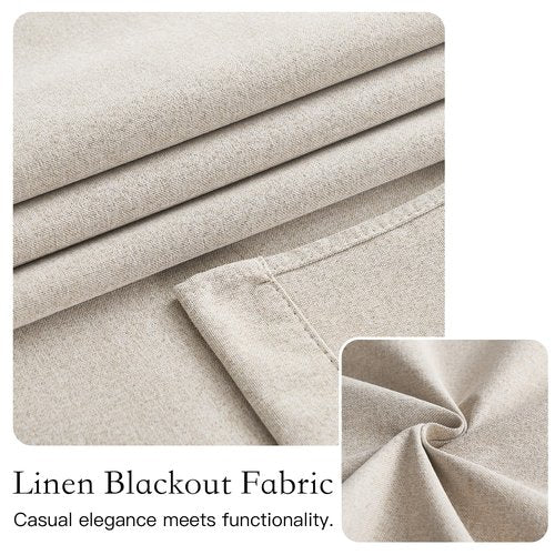 NICETOWN Linen 100% Blackout Door Curtains for French Front Door, Farmhouse Privacy Thermal Insulated Room Darkening Window Covering for Bedroom Living Room, W26 x L69 inch, 1 Panel, Natural