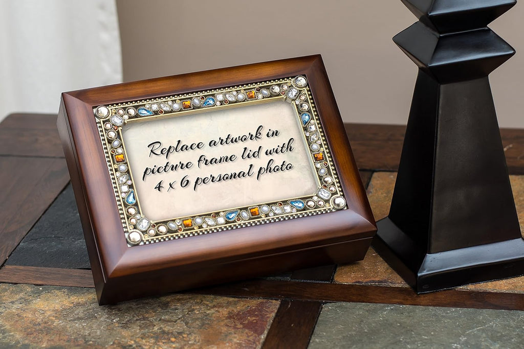Cottage Garden Jeweled Music Box - Walnut Wood Finish | Plays "Amazing Grace" Tune