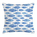 Ambesonne Blue Throw Pillow Cushion Cover, Fish Sea Animal with Ottoman Ornate Mosaic Hand Drawn Style Marine Artwork, Decorative Square Accent Pillow Case, 18" X 18", Blue