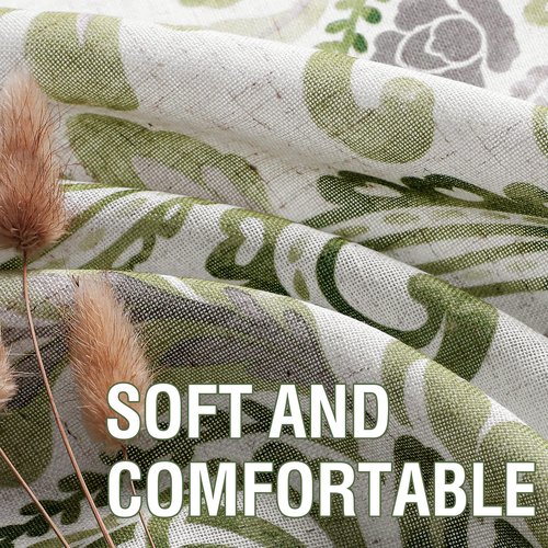 H.VERSAILTEX Green Floral Linen Sheer Curtains for Living Room, 84 inches Country Boho Style Flower Damask Patterned Printed Grommet Window Curtains for Farmhouse Bedroom, Sage Green, 2 Panels