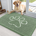 OLANLY Dog Door Mat - Absorbent Muddy Paws Doormat | Non-Slip Chenille, 36x24, Olive Green & White