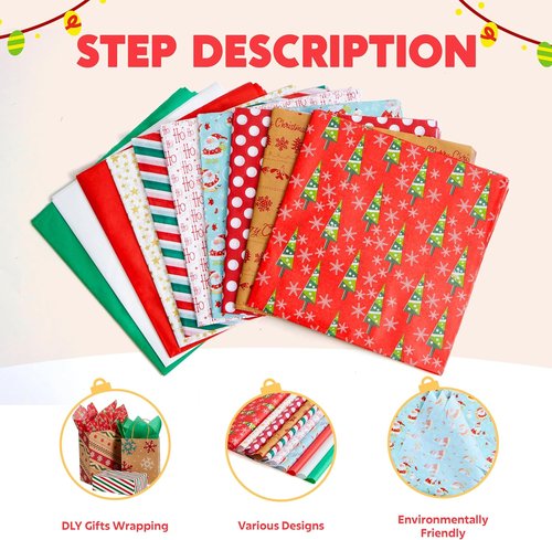 Joiedomi Christmas Tissue Paper - 150 Sheets Assorted Designs for Easy Gift Wrapping | Perfect for Boxes & Wine Bottles