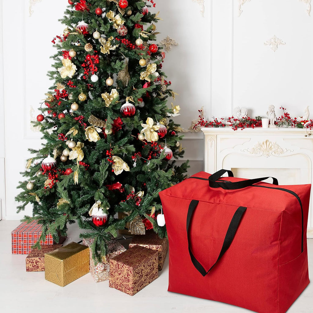 ProPik Holiday Ornaments Storage Bag - Tear-Proof Polyester with Handles | 15” x 9.8” x 18.1” (Red)