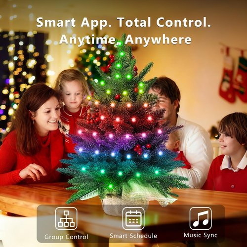 Brizled Smart Mini Christmas Tree, 22.8in DIY Smart-Lit Tabletop Tree with 75 LED RGB Lights, App/Voice Control 159+ Scenes Mini Xmas Tree USB C Music Small Tree Work with PD Power for Fireplace Desk