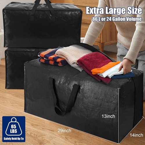 Cosy Family Heavy Duty Moving Bags - 12 Pack with Backpack Straps & Strong Zippers | X-Large Black Storage Totes